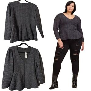 NWT TORRID RAINBOW BOUCLE VNECK PEPLUM TOP  2X 18-20